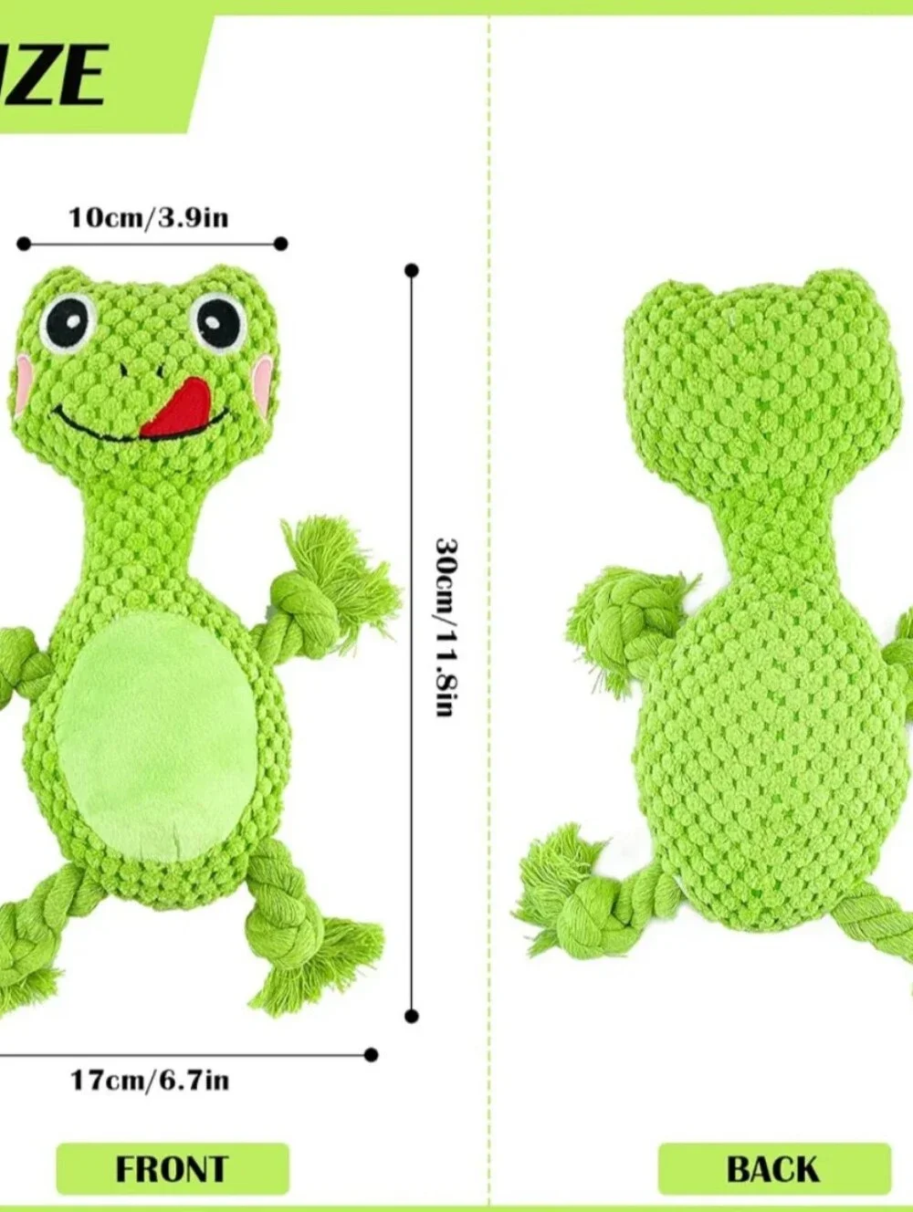 Hobby Lobby Bright Green Plush Frog Rope-Limb Dog Toy with Pink Cheeks